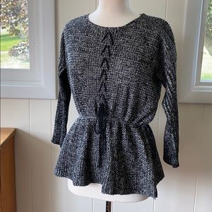 Vintage Black & White Marled Knit Peplum Sweater M/L